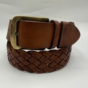 Diesel Brown Braided Leather Belt Wide Woven Brass Buckle CM 100 Size 40 93243